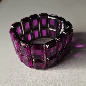 Transparent Purple Stones Set in Hematite Stretch Bracelet